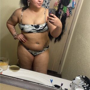 Camo Print Two-Piece Bikini Set - Gray & Black